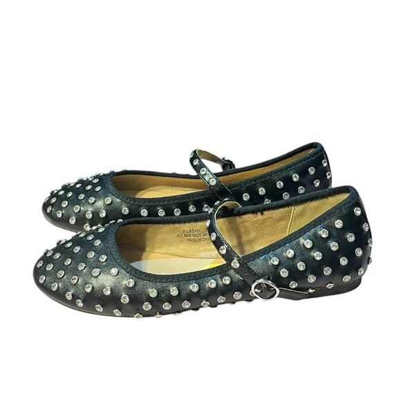 House of Harlow Studded Rhinestone Mary Jane Cross Ballet Flat Black Silver 7 - Picture 10 of 16